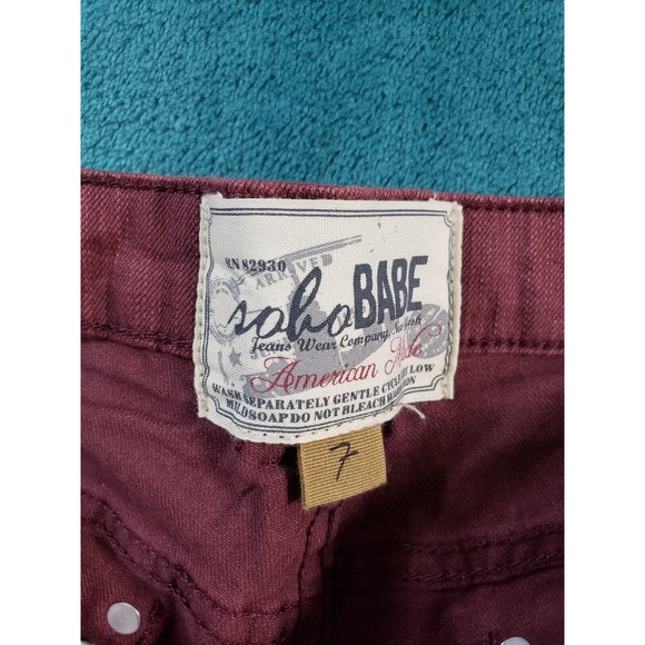 Soho Babe Jeans Sz 7 Womens Red Mid Rise Skinny Distressed Stretch Ladies NWT - Picture 4 of 14